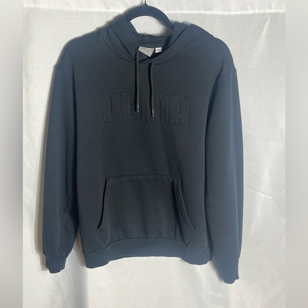 PUMA Men’s Black Embossed Logo Pullover Hoodie Sweatshirt Size M Casual